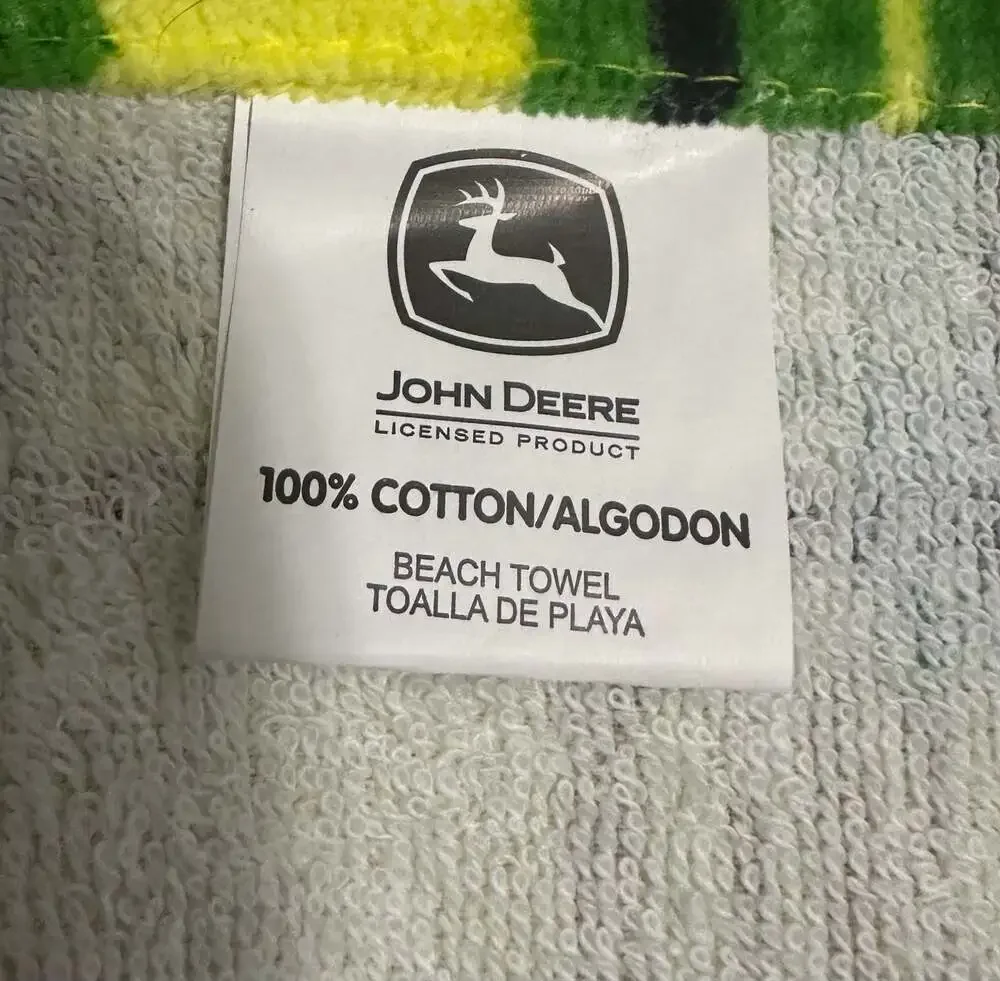 Vintage John Deere Tractor Print 100% Cotton Beach Towel with Plaid Border